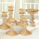 6 Pack | 4inch Gold Glass Diamond Pattern Pillar Votive Candle Stands