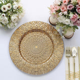 6 Pack | 13inch Gold Embossed Peacock Design Disposable Charger Plates, Round Serving Plates