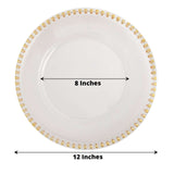 6 Pack | 12inch Clear/Gold Acrylic Plastic Charger Plates With Gold Beaded Rim