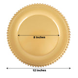 6 Pack | 12inch Gold Acrylic Plastic Beaded Rim Charger Plates