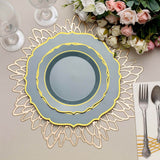 8inch Dusty Blue Plastic Dessert Salad Plates, Disposable Tableware Round With Gold Scalloped Rim