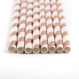 25 Pack 8" White/Rose Gold Striped Disposable Paper Straws