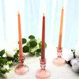 6 Pack Dusty Rose Diamond Pattern Glass Pillar Votive Candle Stands Reversible Crystal Taper