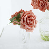 24 Roses | 5inch Dusty Rose Artificial Foam Flowers With Stem Wire and Leaves