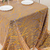 90x156inch Rose Gold Wave Mesh Rectangular Tablecloth With Gold Embroidered Sequins