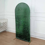 6ft Hunter Green Shimmer Tinsel Spandex Chiara Backdrop Stand Cover Round Top Wedding Arch