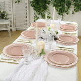 25-Pack Paper 10inch Round Dinner Plates in Dusty Rose Sunray Design with Gold Rim - Disposable