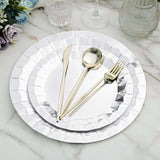 Metallic Silver Geometric Foil Paper Charger Plates, Disposable Serving Trays - 400 GSM