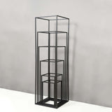 16Inch Rectangular Matte Black Metal Wedding Flower Stand, Geometric Column Frame Centerpiece