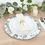 6-Pack Acrylic Round Charger Plates 13" in White with Black Floral French Toile Pattern, Decorative Dinner Party Charger Tableware