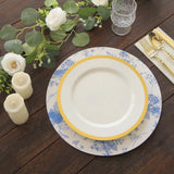 6 Pack White Blue Cardboard Paper Charger Plates with Chinoiserie Floral Print, 13inch Round