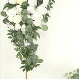 Set of 2 White Silk Rose Wedding Arch Flowers with Eucalyptus Leaves