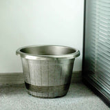 14inch Silver Chrome Finished Rim Large Barrel Planter Pot, Indoor/Outdoor Decorative Flower Pot