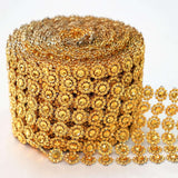 4inchx10 Yards Gold Fleur Diamond Rhinestone Ribbon Wrap Roll, DIY Craft Ribbon