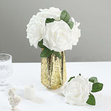 24 Roses | 5inch White Artificial Foam Flowers With Stem Wire and Leaves