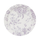 25 Pack 7inch French Toile Disposable Salad Plates, White Lavender Lilac Round Paper#whtbkgd