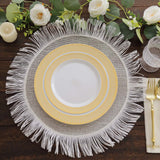 10 Pack White Disposable Party Plates With Beige Gold Spiral Rim, 10" Round Plastic Dinner 