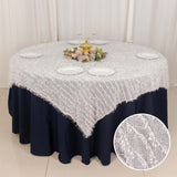 White Fringe Shag Square Polyester Table Overlay