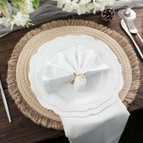 15inch Round Natural Rustic Burlap Jute Placemats Fringed Edges, Farmhouse Placemats with Trim