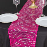 Fuchsia Silver Wave Mesh Table Runner With Embroidered Sequins