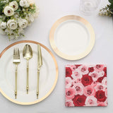 50 Pack | 2 Ply Soft Red / Pink Rose Design Paper Cocktail Napkins