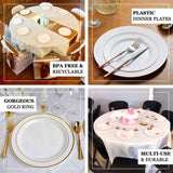 10 Pack | 10inch Très Chic Silver Rim White Disposable Dinner Plates, Plastic Party Plates