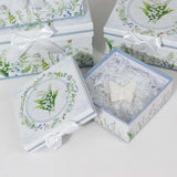 Set of 4 White Green Floral Square Nesting Gift Boxes With Lids