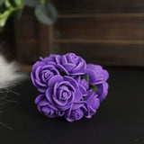 48 Roses | 1Inch Purple Real Touch Artificial DIY Foam Rose Flowers With Stem, Craft Rose Buds
