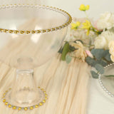 8inch Clear Footed Glass Trifle Bowl Dessert Display Stand With Gold Beaded Trim, Compote Pedestal