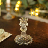 6 Pack | 4inch Clear Glass Diamond Pattern Pillar Votive Candle Stands