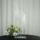 4ft Crystal 9-Arm Cluster Glass Taper / Pillar Square Candle Stand, Hurricane Candle Holder Floral
