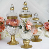 Set of 3 | Large Gold Trim Glass Apothecary Party Favor Candy Jars With Snap On Lids