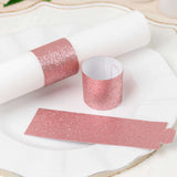 50 Pack Rose Gold Glitter Paper Napkin Holders, 1.5inch Disposable Napkin Rings