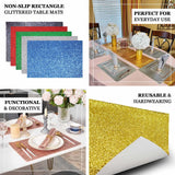 6 Pack | Royal Blue Sparkle Placemats, Non Slip Decorative Rectangle Glitter Table Mat