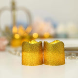 12 Pack | Glitter Flameless Candles LED | Votive Candles - Gold | Tablecloths Factory