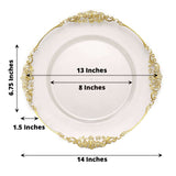 6 Pack | 13inch Clear Gold Embossed Baroque Round Charger Plates With Antique Design Rim