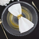 10 Pack | 9inch Clear / Gold Swirl Rim Disposable Dinner Plates, Round Plastic Party Plates