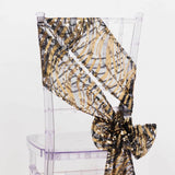 6inch x 88inch Black Gold Wave Embroidered Sequin Mesh Chair Sashes