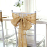 5 Pack | Gold Jute Faux Burlap Chair Sashes, Boho Chic Linen Decor - 6x108inch