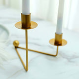 2 Arm Gold Metal Geometric Taper Candle Candelabra Holder Centerpiece With V-Shaped Base