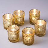 6 Pack | Gold Mercury Glass Primrose Candle Holders, Votive Tealight Holders