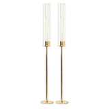 2 Pack | 24inch Gold Metal Clear Glass Hurricane Candle Stands, With Glass Chimney Candle Shades#whtbkgd