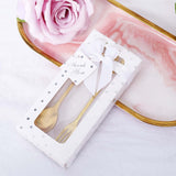 Gold Metal Spoon & Fork Pre-Packed Bridal Shower Wedding Party Favors Set With Leaf Shaped Handle