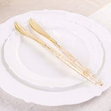 24 Pack | Gold Glittered Disposable Knives, Plastic Silverware Cutlery