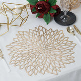 6 Pack Gold Vinyl Placemats, Decorative Floral Non-Slip Round Dining Table Mats 15"