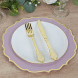 10 Pack Lavender Lilac Plastic Dinner Plates, Disposable Tableware Round With Gold