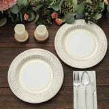 25 Pack | 10inch Gold And White Porcelain Style Vintage Disposable Plates