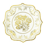 25 Pack White Gold Disposable Party Plates in French Toile Floral Pattern 10inch Paper#whtbkgd