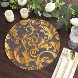 10 Pack Metallic Gold Sheer Organza Dining Table Mats with Swirl Foil Floral Design