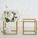 2 Pack | 8inch Square Gold Metal Frame Wedding Flower Stands, Geometric Centerpieces